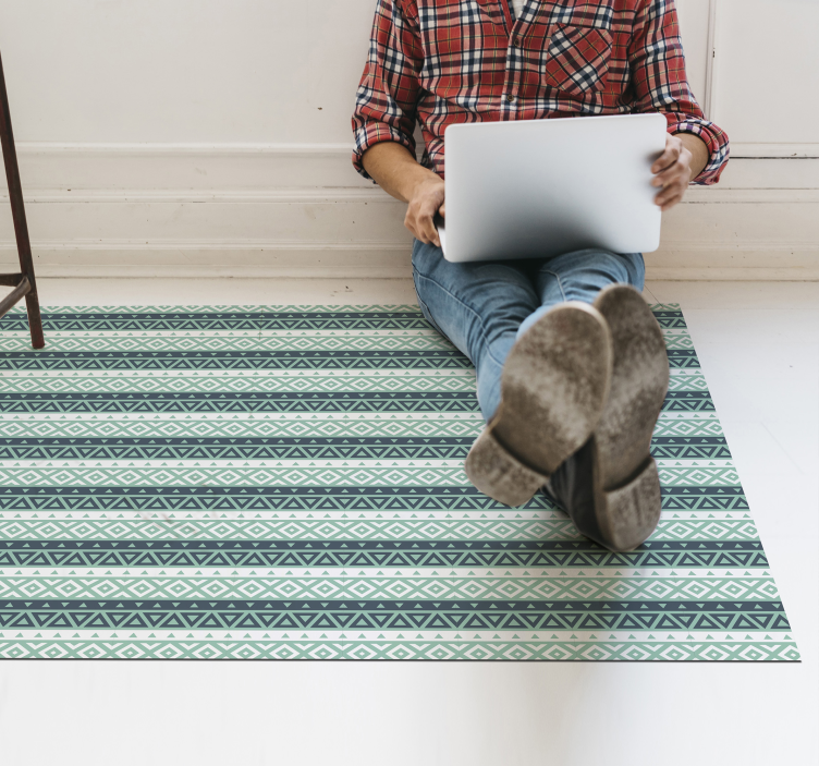 Alfombra vinilica patrones etnicos azules - TenVinilo