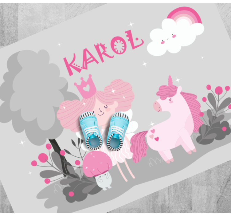 Alfombra vinílica infantil escena de cuento con nombre - TenVinilo