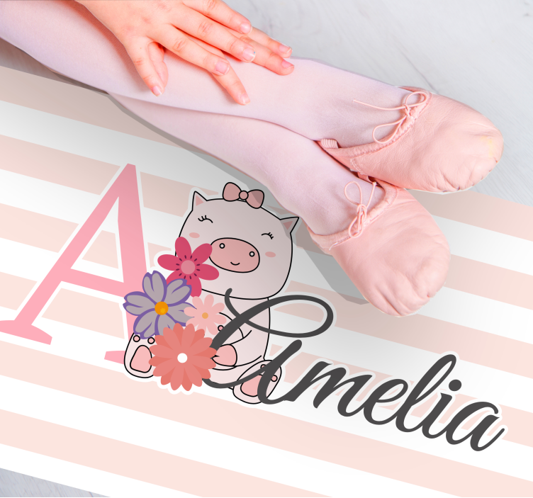 Alfombra vinílica personalizable linda ilustración de cerdo - TenVinilo