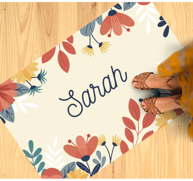 Alfombra vinílica personalizable nombre floral personalizado - TenVinilo