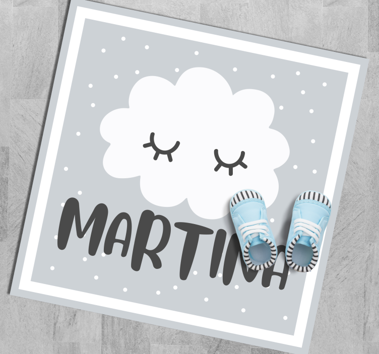 Alfombra vinílica bebé nube gris con nombre - TenVinilo