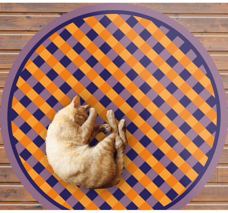 Alfombra vinilo redonda Cuadrados estampados naranjas y azules - TenVinilo