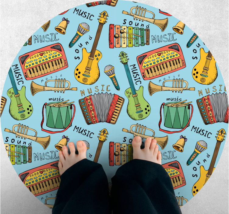 Alfombra vinilo redonda Patrón de instrumento musical pintado - TenVinilo