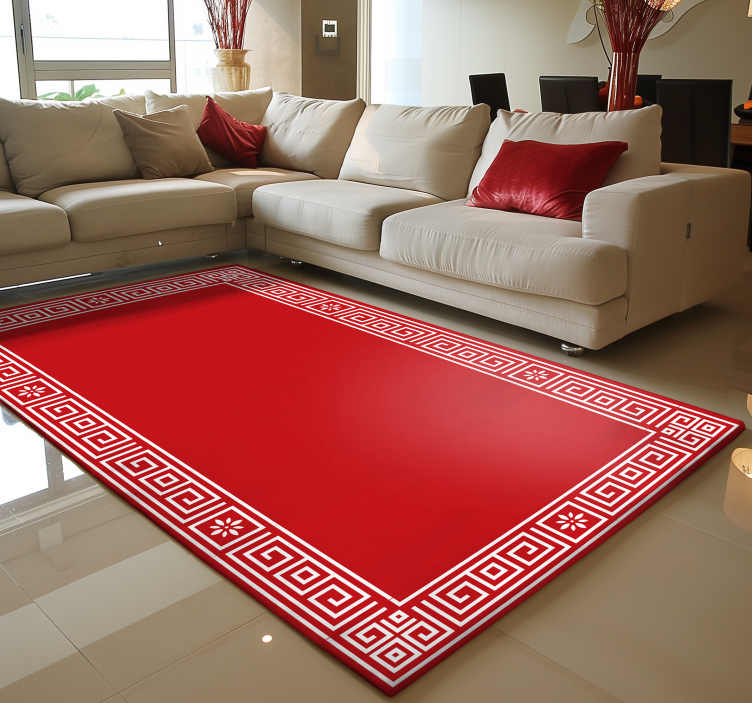 Alfombra vinílica roja diseño griego clásico - TenVinilo