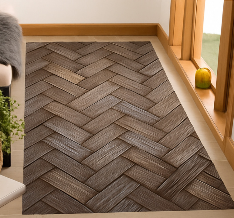 Alfombra vinílica salón aspecto madera trenzada - TenVinilo