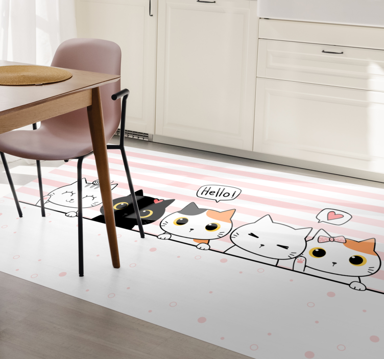 Alfombra vinílica cocina gatitos asomados - TenVinilo