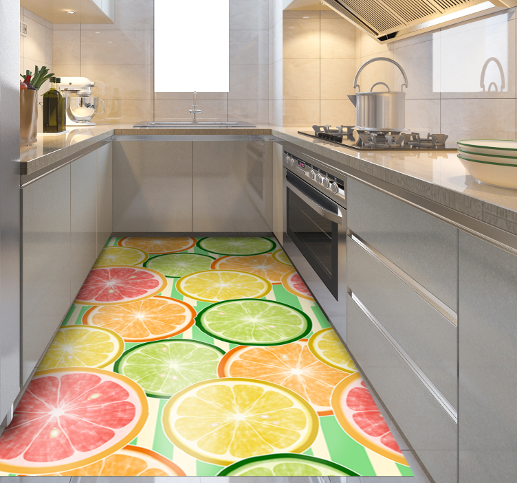Alfombra vinílica cocina limones multicolor - TenVinilo