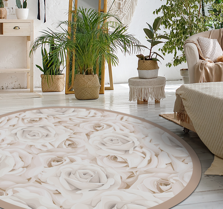 Alfombra vinílica dormitorio elegantes rosas blancas - TenVinilo