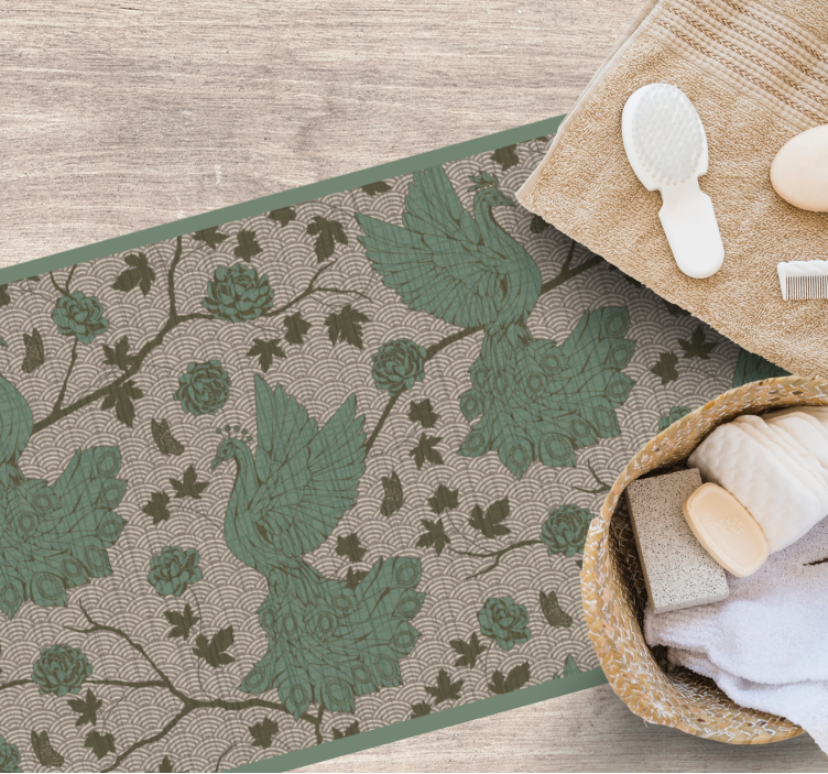 Alfombra vinílica flores motivo de fauna verde - TenVinilo