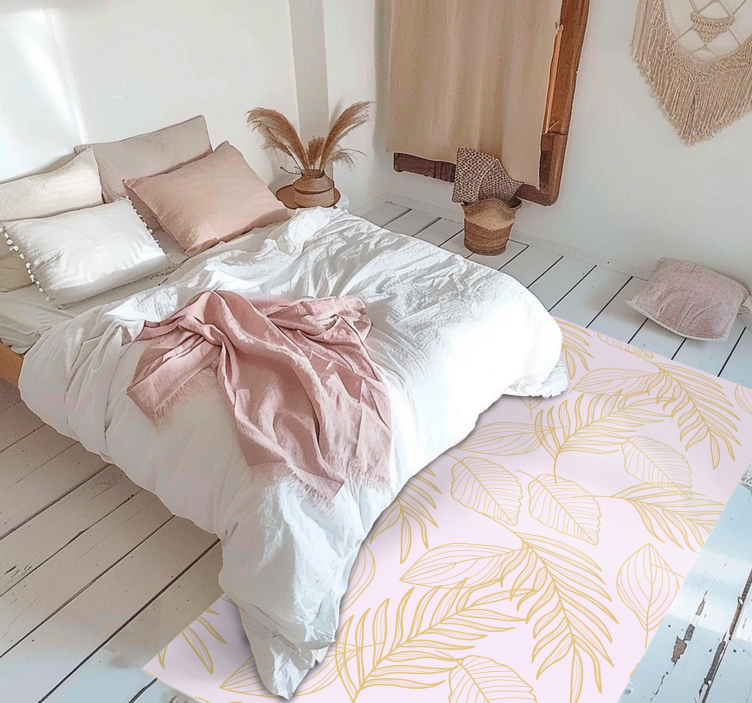 Alfombra vinílica flores Patrón de hojas doradas "boho" - TenVinilo