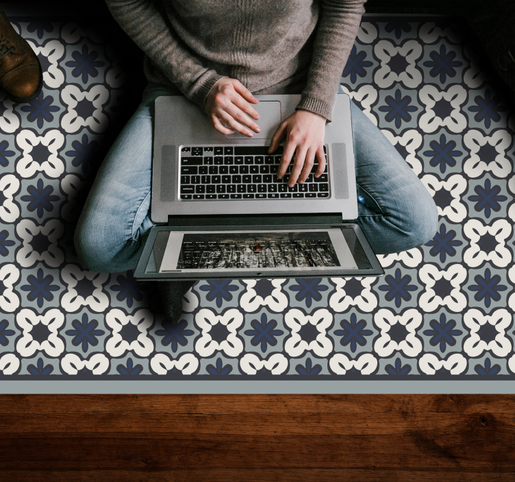 Alfombra vinílica hidráulica Estilo gracia azul hidráulico - TenVinilo