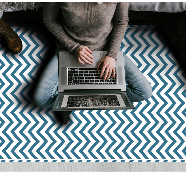 Alfombra de vinilo geométrica Patrones en zigzag blanco y azul - TenVinilo
