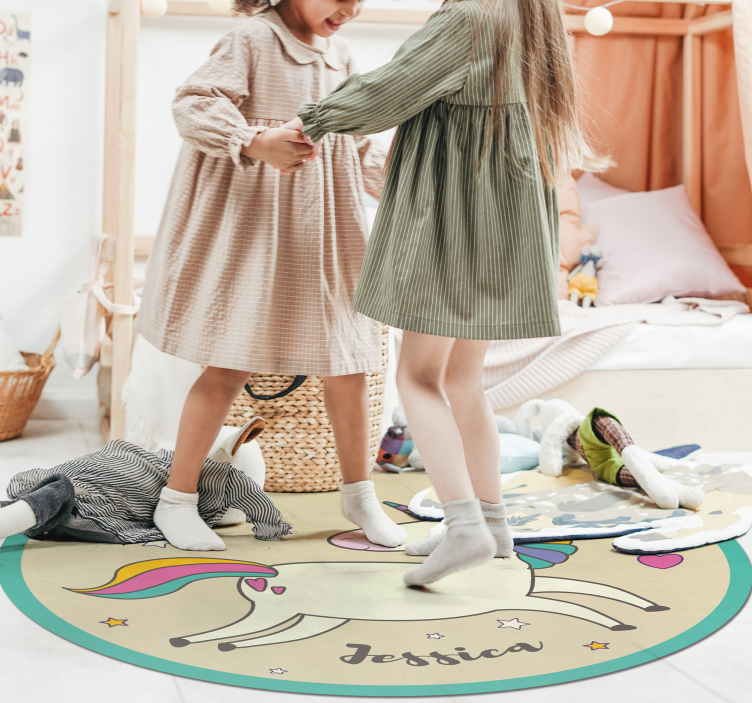 Alfombra vinílica redonda unicornio con nombre - TenVinilo