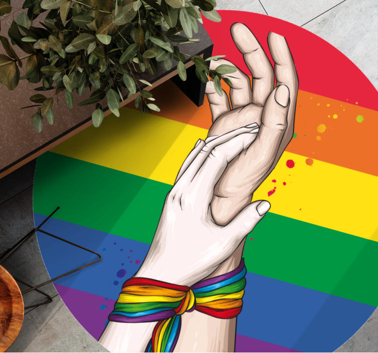 Alfombra vinílica salón Manos humanas y cinta arcoíris lgbt - TenVinilo