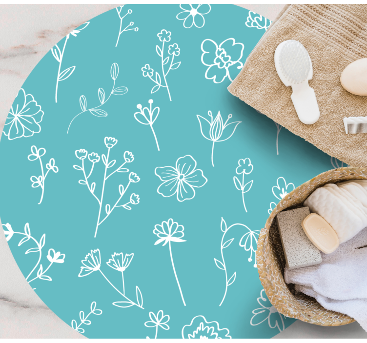 Alfombras vinílicas modernas Flores blancas sobre fondo azul - TenVinilo