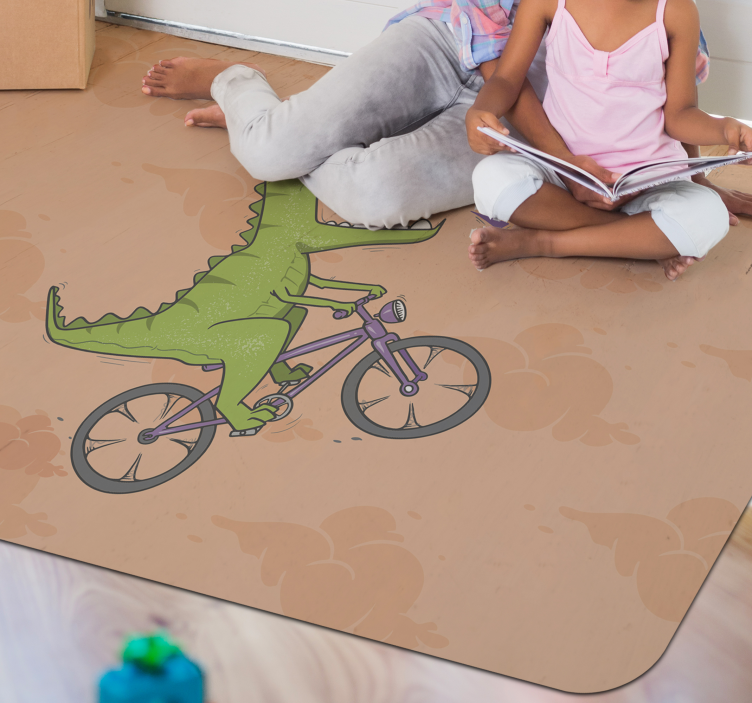 Alfombra vinílica con Dinosaurio en bicicleta - TenVinilo