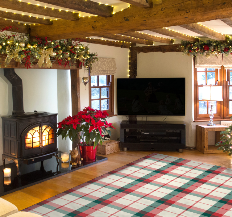Geometric Christmas Tartan vinyl rug - TenVinilo