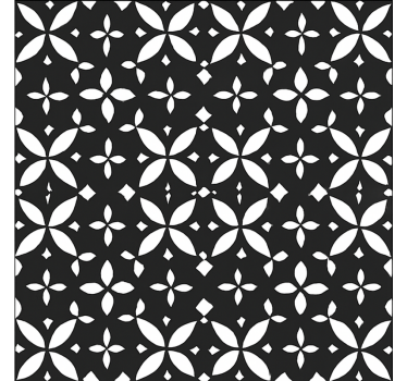 Alfombra vinílica comedor geométrico floral negro - TenVinilo