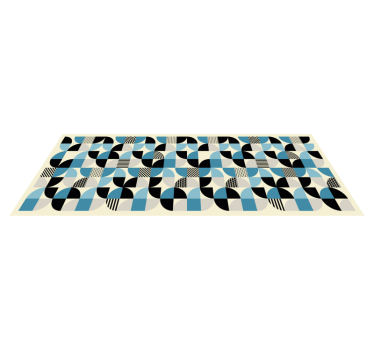 Alfombra vinílica comedor patrón bauhaus azul retro - TenVinilo