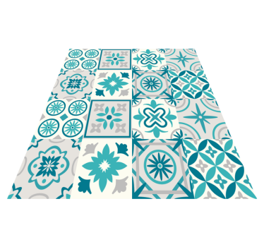 Alfombra hidráulica vinílica azulejos turquesa - TenVinilo