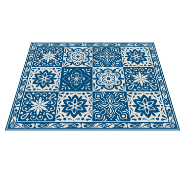 Alfombra vinilo de azulejos azules florales - TenVinilo