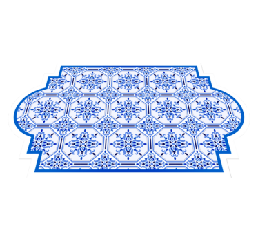 Alfombra vinílica hidráulica azulejos azules adornados - TenVinilo