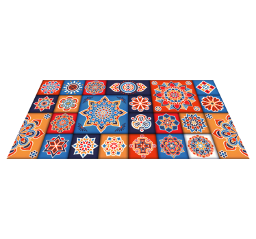 Alfombra vinílica hidráulica azulejos coloridos mandalas - TenVinilo