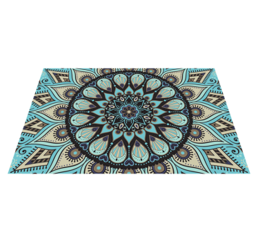 Alfombra vinílica mandala étnica negro y azul - TenVinilo