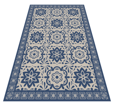 Alfombra vinílica de azulejos Tema floral hidraulico azul - TenVinilo