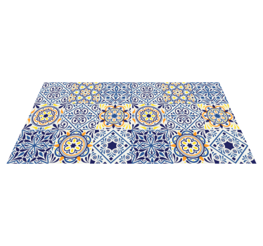 Alfombra vinilo azulejos azules florales - TenVinilo