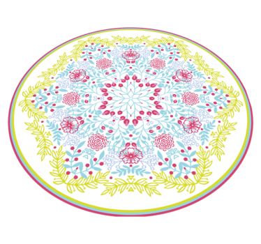 Alfombra vinílica mandala motivo botánico azul y rosa - TenVinilo