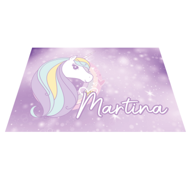 Alfombra vinílica bebé unicornio con nombre lila - TenVinilo