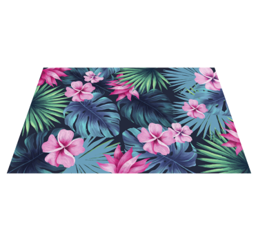 Alfombra vinilo dormitorio Hojas y flores tropicales - TenVinilo