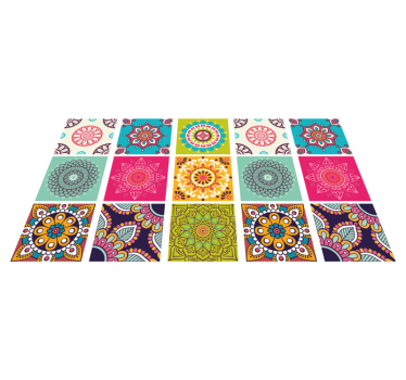 Alfombra vinílica mandala patrón de azulejos coloridos - TenVinilo