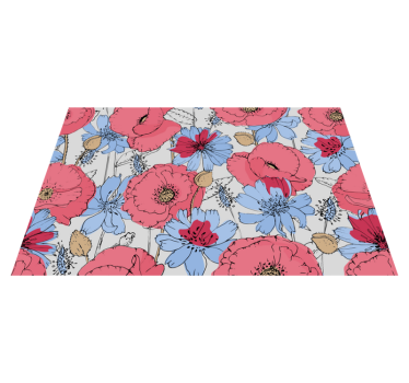 Alfombra de vinilo comedor Amapolas de acuarela con contorno negr - TenVinilo