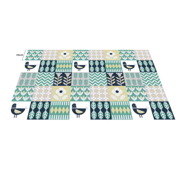 Alfombra vinílica hidráulica patrón de pájaros coloridos - TenVinilo