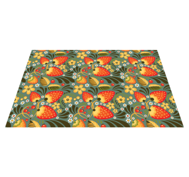 Alfombra vinílica étnica Fresas rusas y plantas verdes - TenVinilo