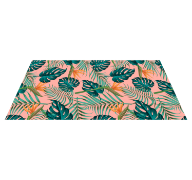 Alfombra vinilo flores Acuarela verde y rosa tropical - TenVinilo