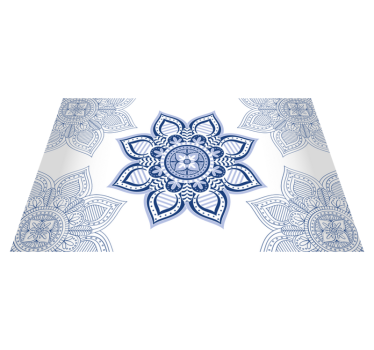 Alfombra vinílica mandala intrincado floral azul - TenVinilo