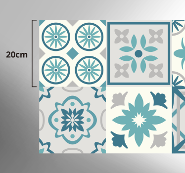 Alfombra hidráulica vinílica azulejos turquesa - TenVinilo
