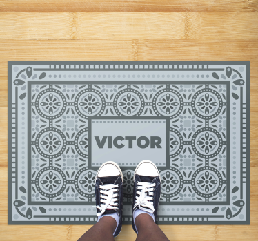 Alfombra de vinilo azulejo gris con nombre - TenVinilo