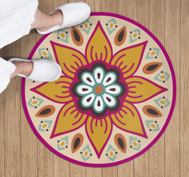 Alfombra vinílica baño redonda mandala de flores - TenVinilo