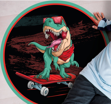 Alfombra de vinilo vintage Patinaje dinosaurio verde - TenVinilo