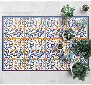 Alfombra vinílica cocina Azul y naranja - TenVinilo
