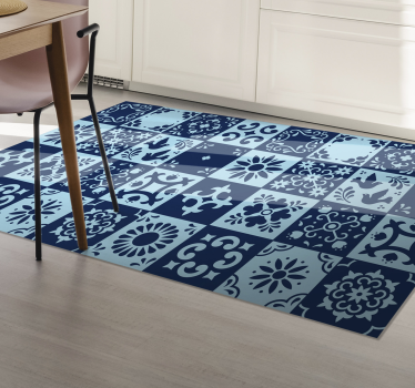 Alfombra vinílica cocina Cocina de mosaico de sombra azul - TenVinilo