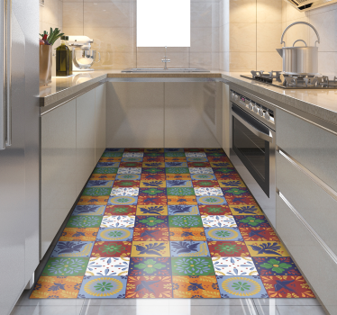 Alfombra vinílica cocina Coloridos azulejos mexicanos - TenVinilo