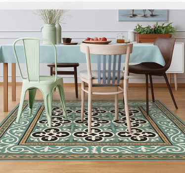 Alfombra vinílica comedor borde encáustico ornamentado - TenVinilo