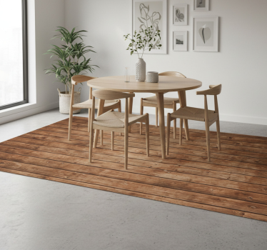 Alfombra vinílica comedor tablones de madera oscura - TenVinilo