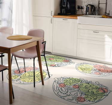 Alfombra vinílica comedor ilustraciones de ensaladera - TenVinilo