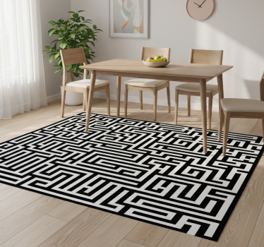 Alfombra vinílica comedor laberinto en blanco y negro - TenVinilo